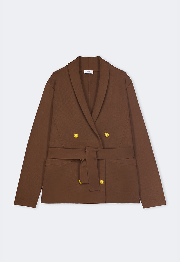 Choice Front Pockets Knitted Belted Jacket Brown