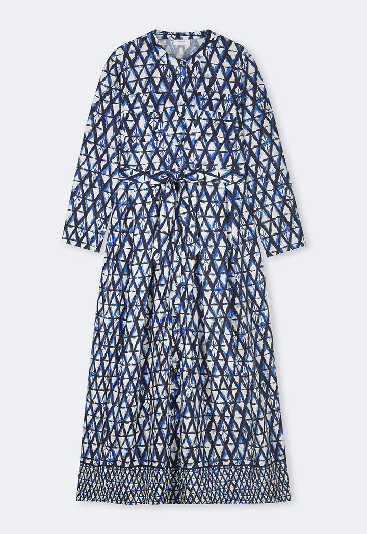 Choice Geometric Printed Belted Dress Indigo