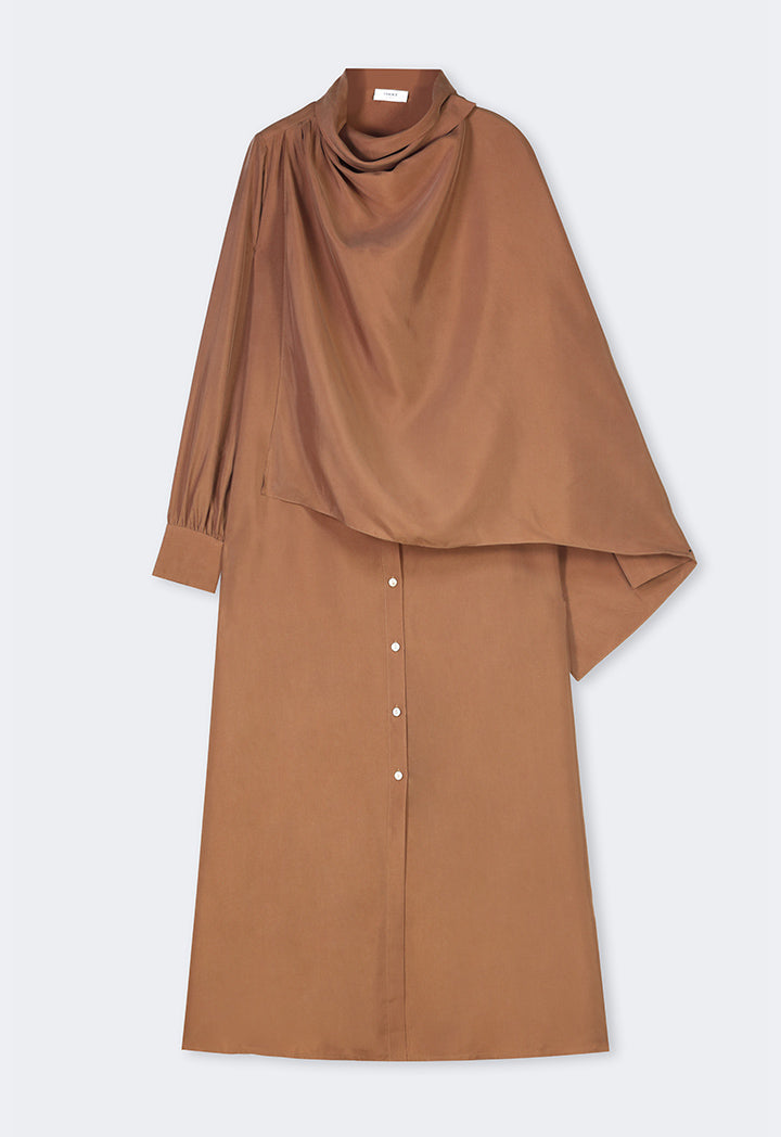 Choice Single Tone Flared Dress Brown