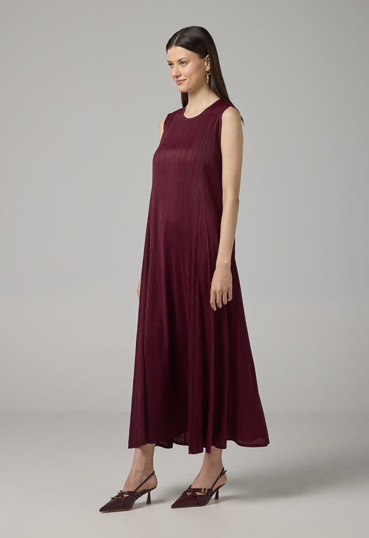 Choice Sleeveless Pleated Maxi Dress Burgundy