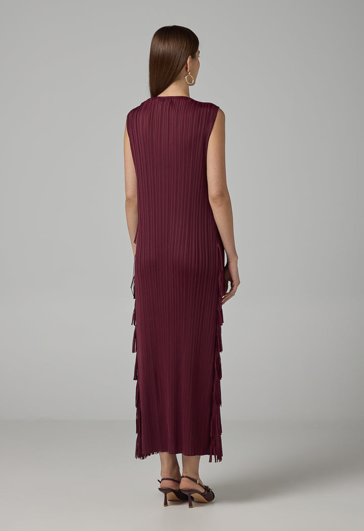 Choice Fringe Detail Sleeveless Dress Burgundy