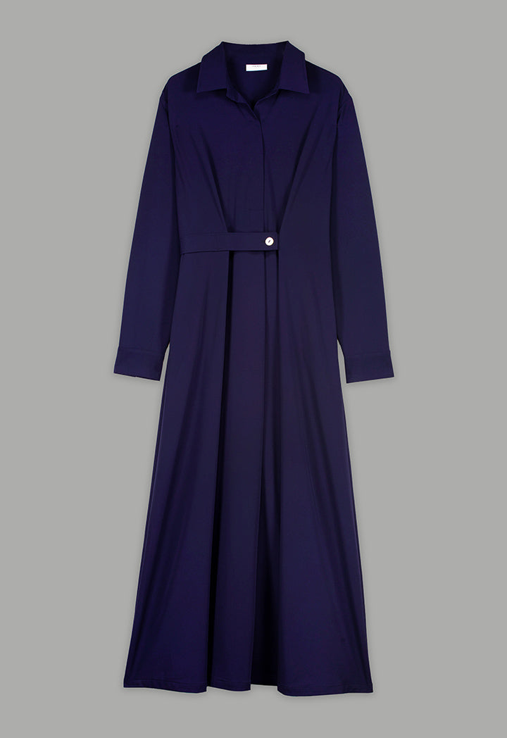 Choice Solid Long Sleeves Maxi Dress Navy