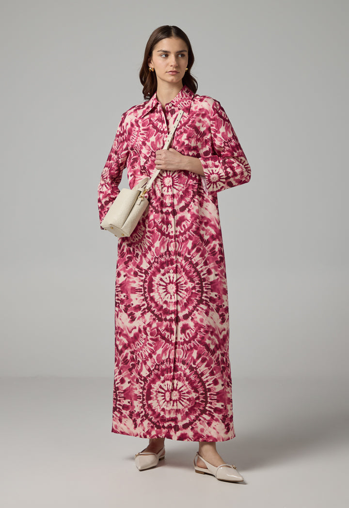 Choice Printed Belted Shirt Dress Multi Color