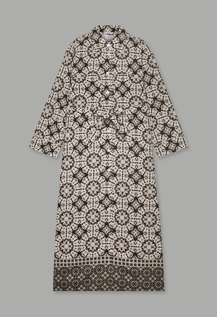 Choice Printed Belted Shirt Dress Brown