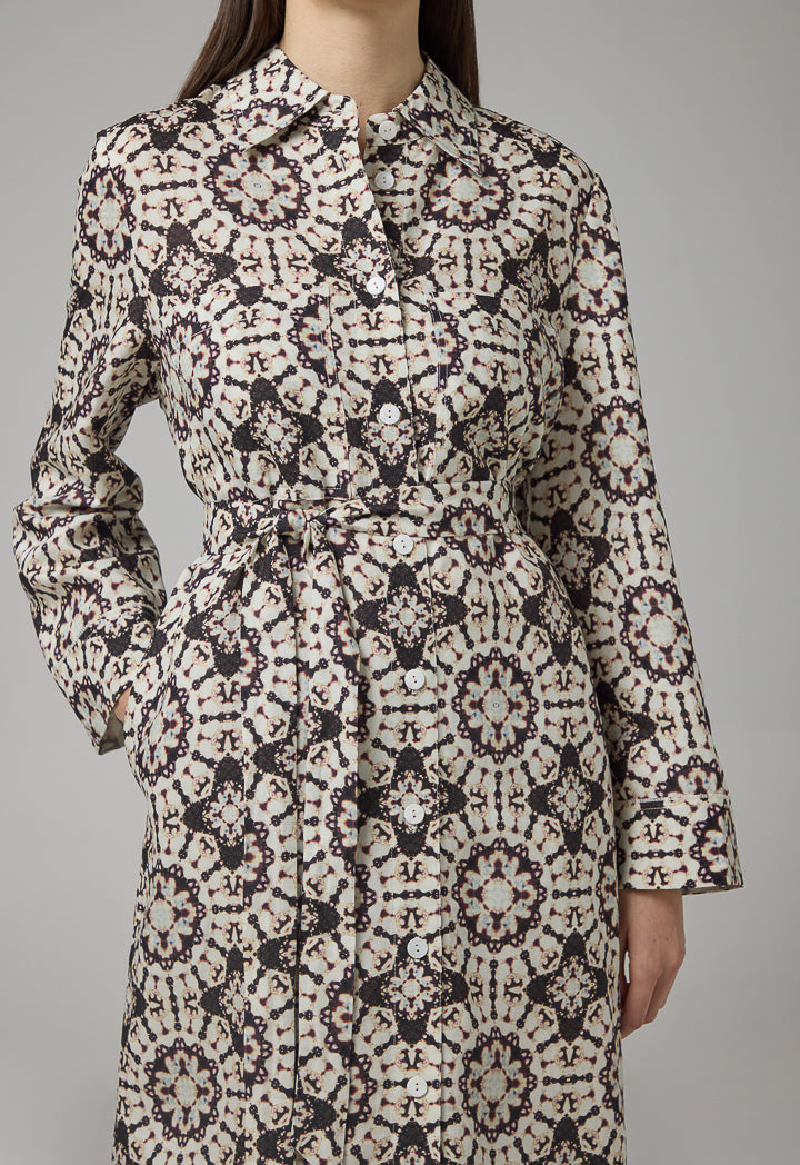 Choice Printed Belted Shirt Dress Brown