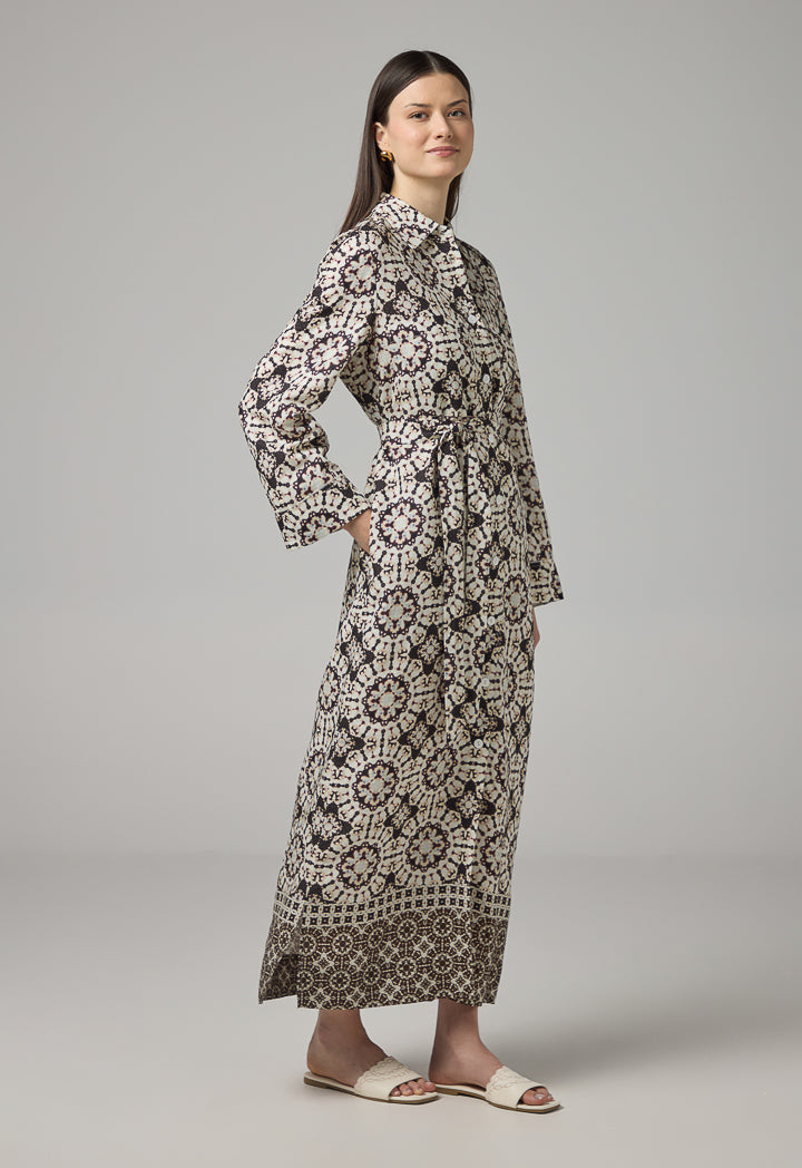 Choice Printed Belted Shirt Dress Brown