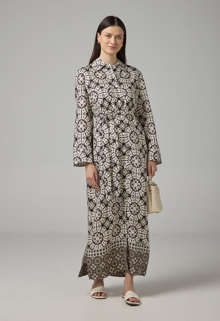 Choice Printed Belted Shirt Dress Brown
