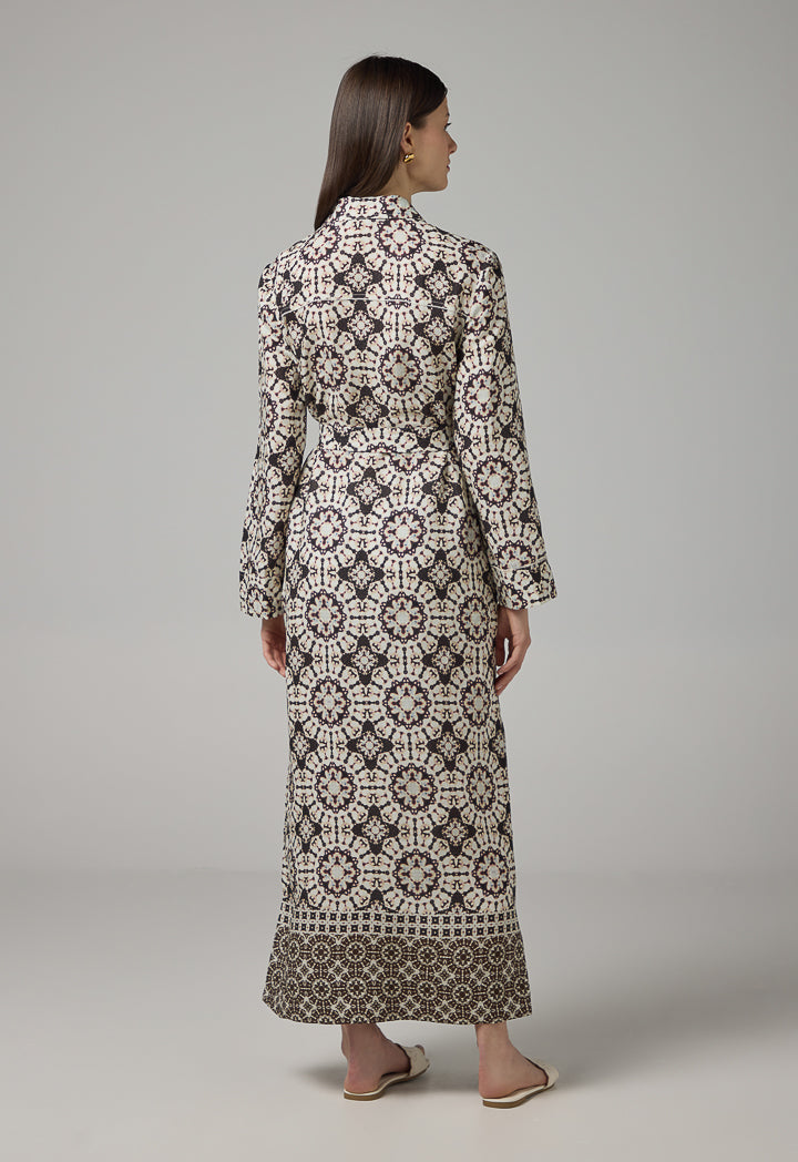 Choice Printed Belted Shirt Dress Brown