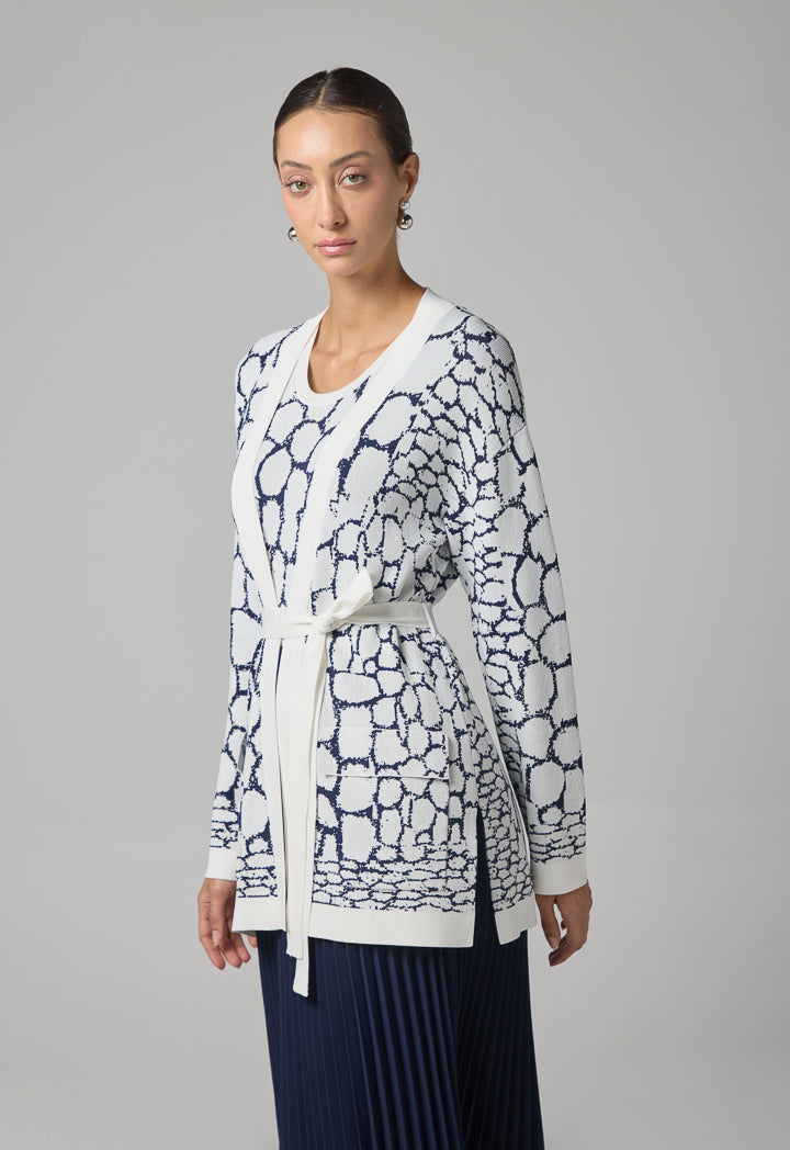 Choice Contrast Long Sleeves Knitted Cardigan Navy-White