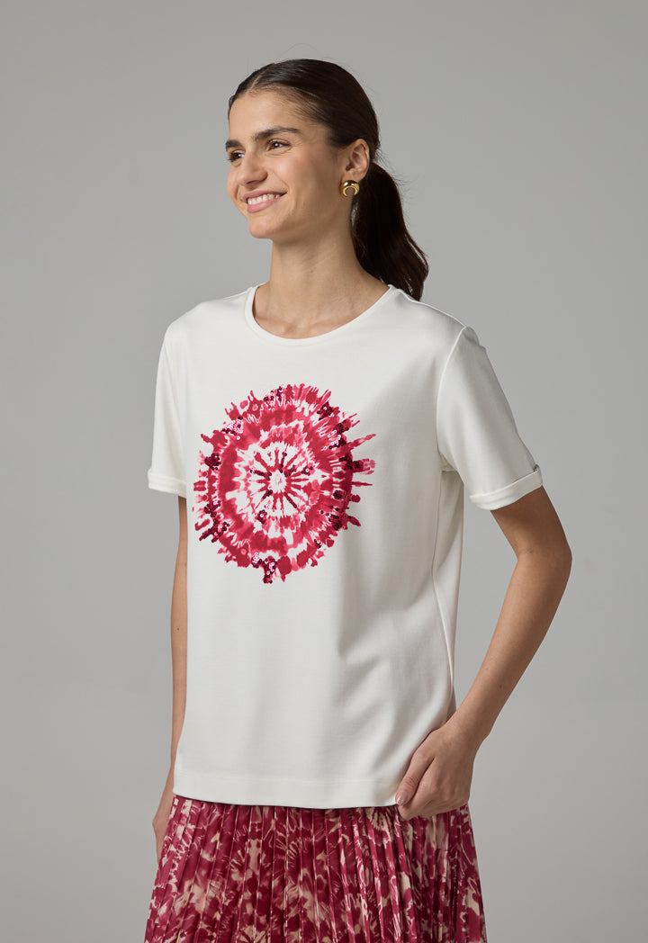 Choice Printed Sequin Embellished T-Shirt Off White