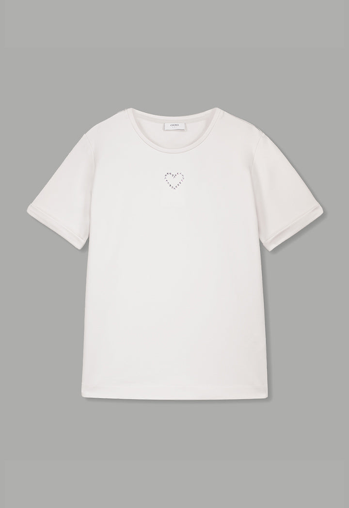 Choice Crystal Embellished Solid T-Shirt Beige