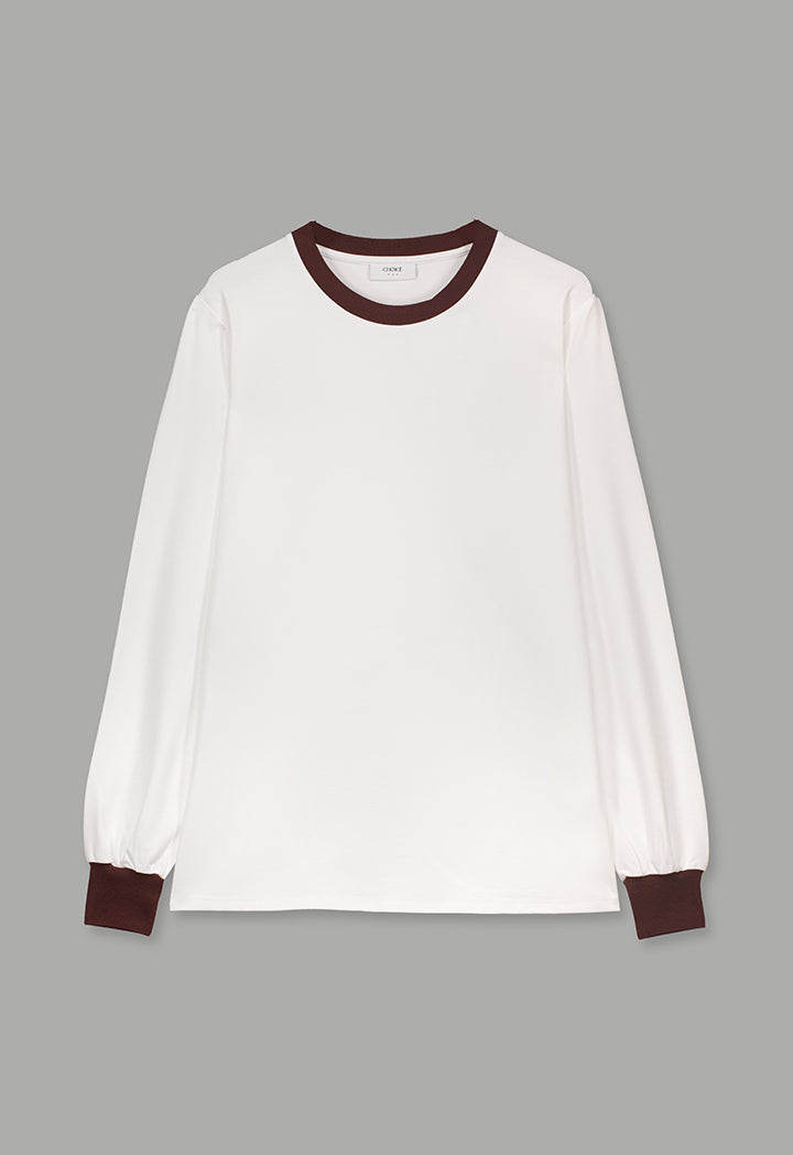 Choice Contrast Long Sleeve Blouse Off White