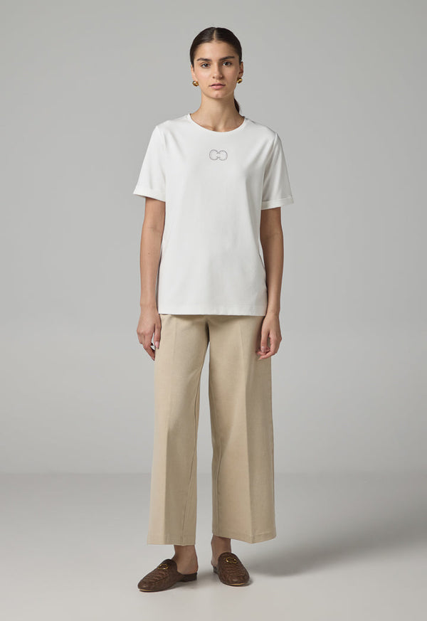 Choice Crystal Embellished Monogram T-Shirt Off White