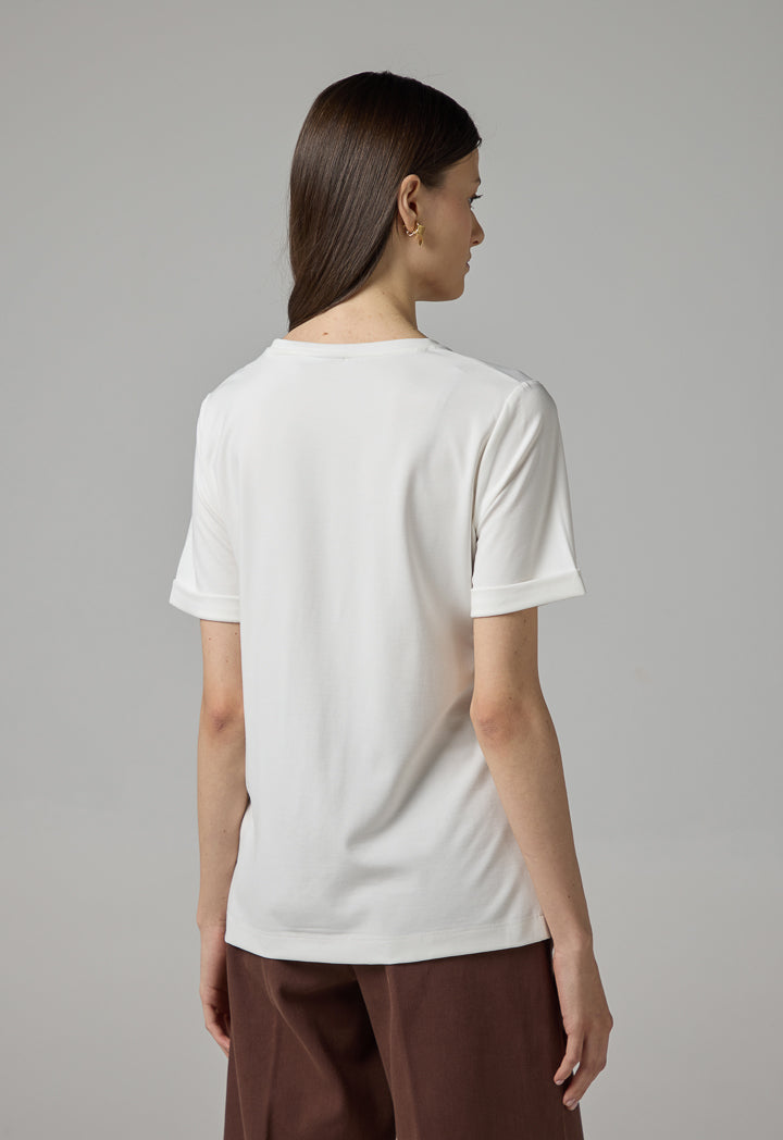 Choice Crystal Embellished Printed Motif T-Shirt Off White