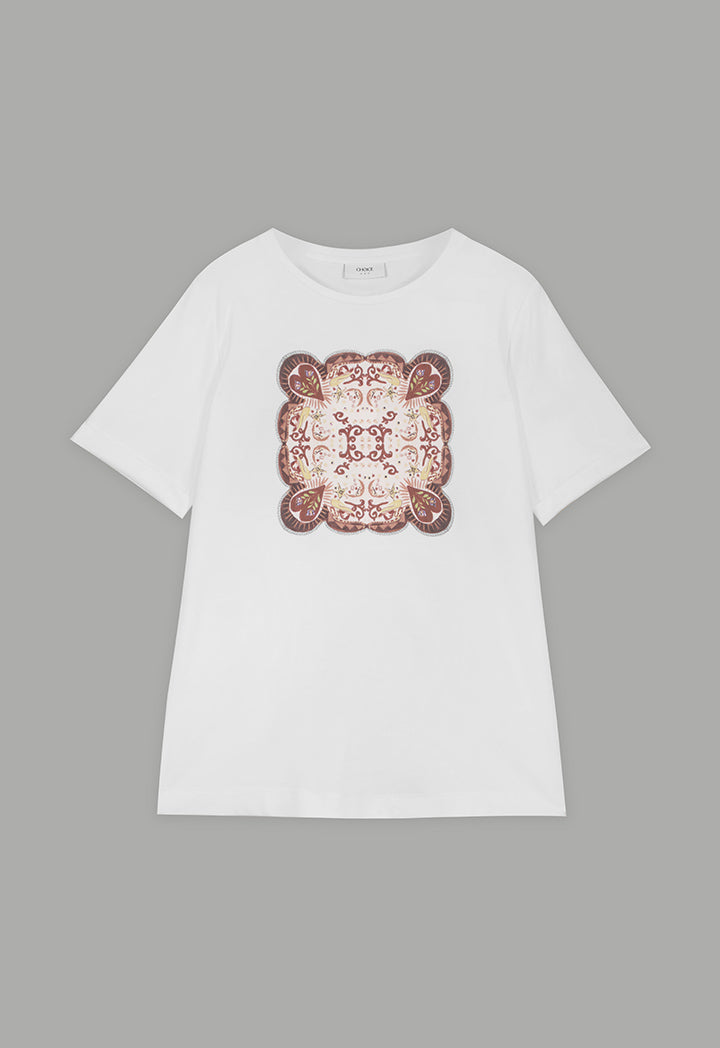 Choice Printed Motif Crystal Embellished T-Shirt Off White