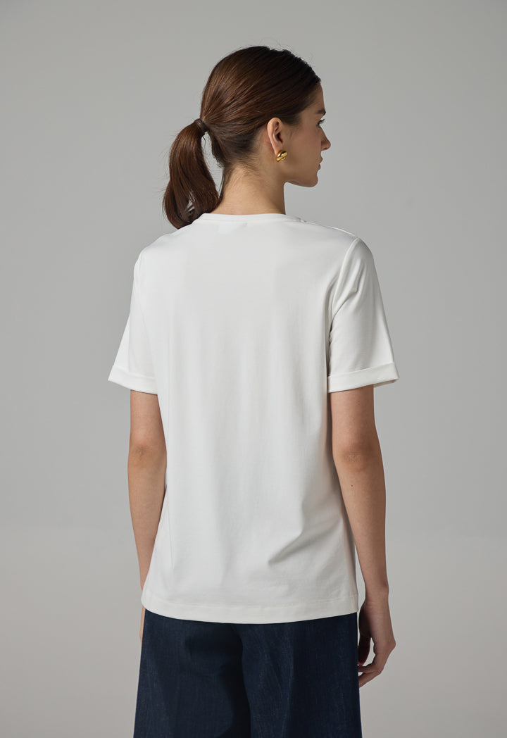 Choice Printed Motif Crystal Embellished T-Shirt Off White