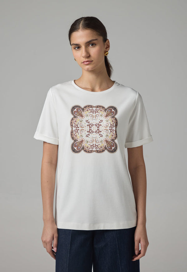 Choice Printed Motif Crystal Embellished T-Shirt Off White