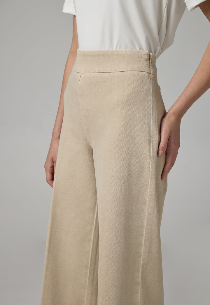 Choice Wide Leg Denim Trousers Beige
