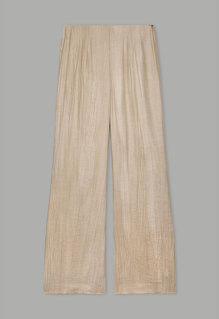 Choice Solid Crinkled Trousers  Beige