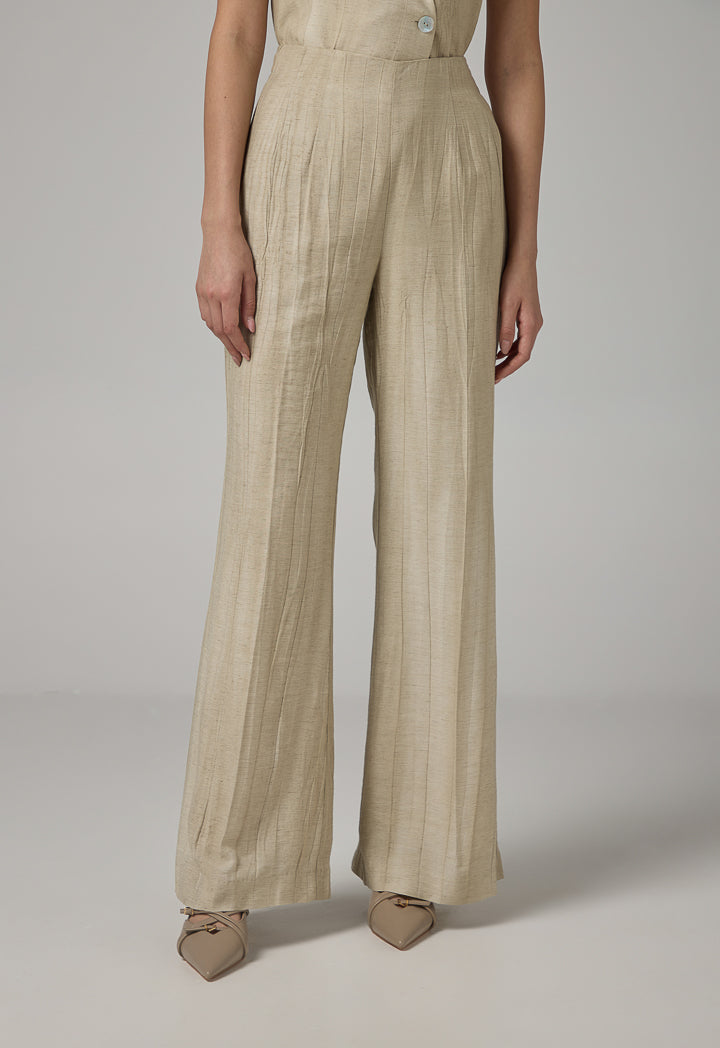 Choice Solid Crinkled Trousers  Beige