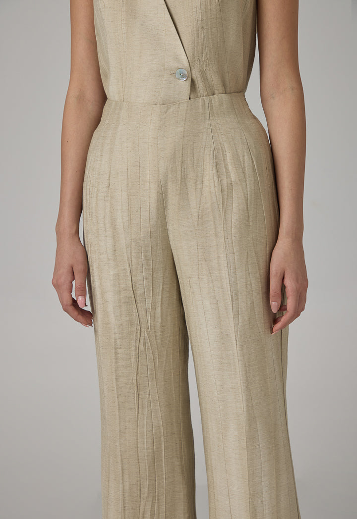 Choice Solid Crinkled Trousers  Beige