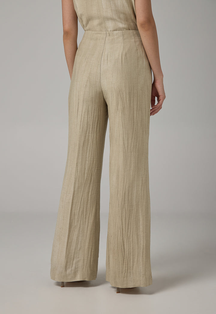 Choice Solid Crinkled Trousers  Beige