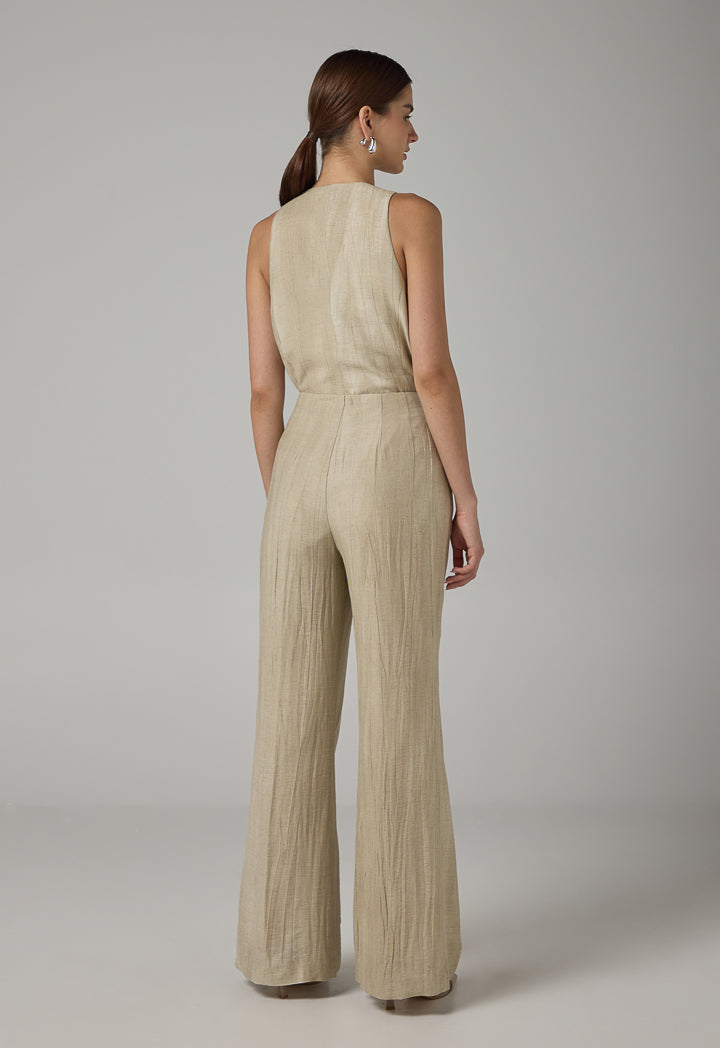 Choice Solid Crinkled Trousers  Beige