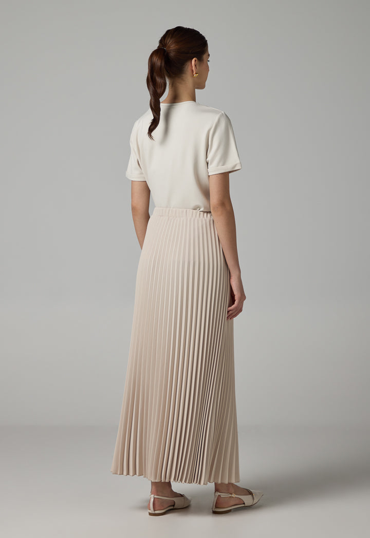 Choice Solid Pleated Maxi Skirt Cream
