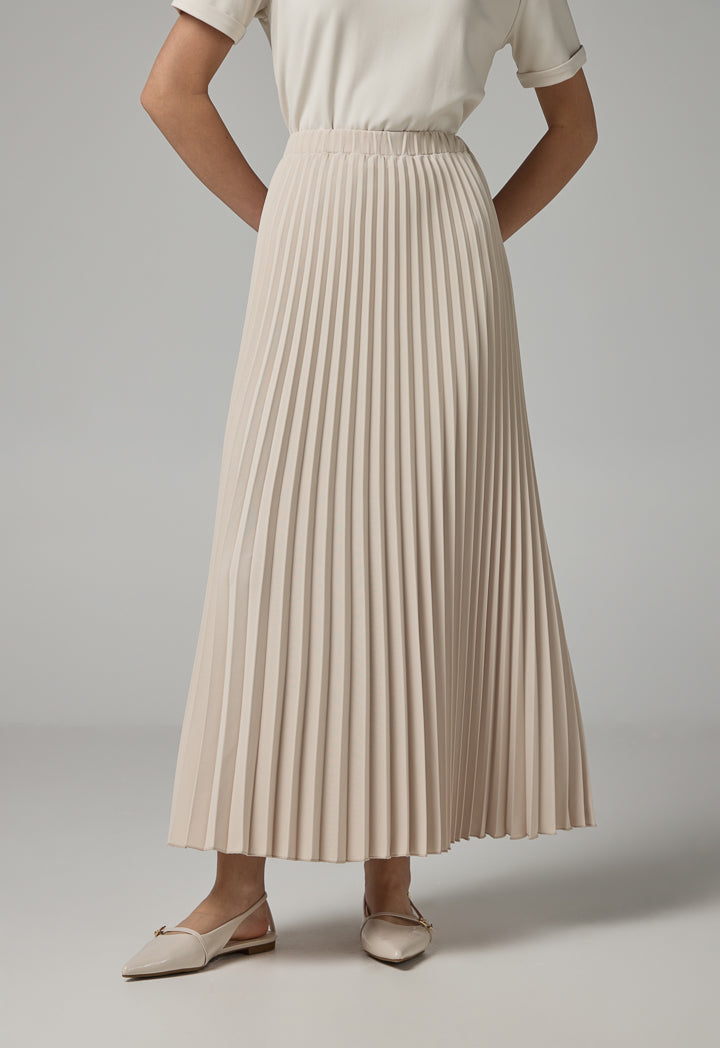 Choice Solid Pleated Maxi Skirt Cream
