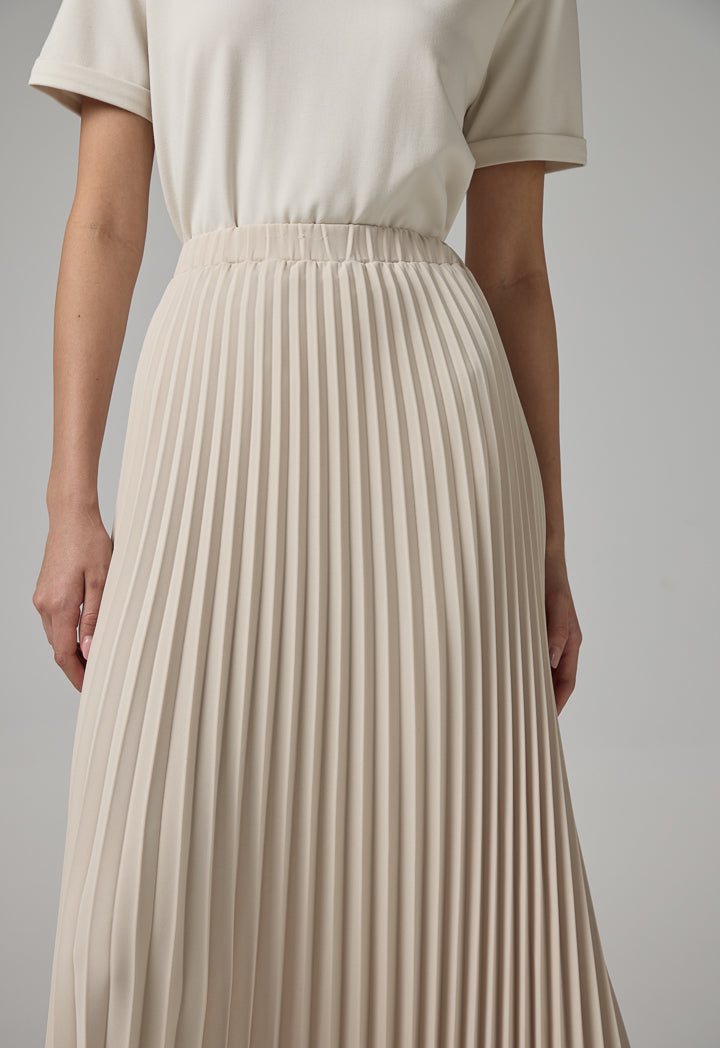 Choice Solid Pleated Maxi Skirt Cream