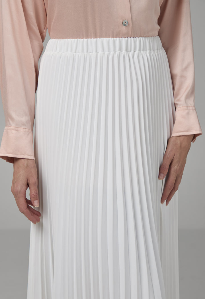 Choice Solid Pleated Maxi Skirt Off White