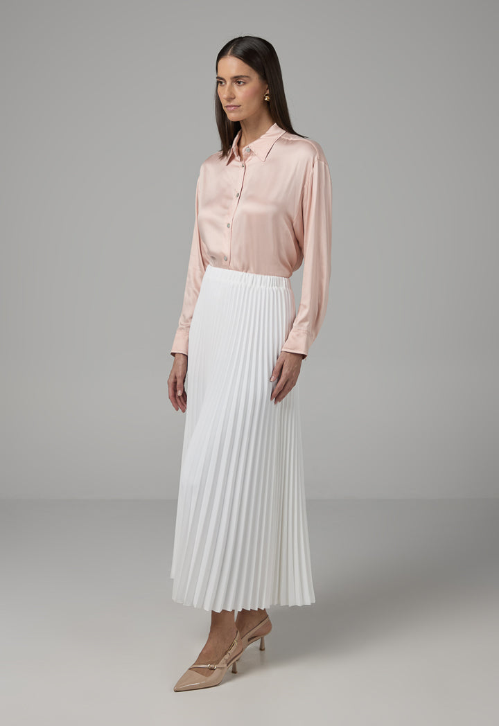 Choice Solid Pleated Maxi Skirt Off White