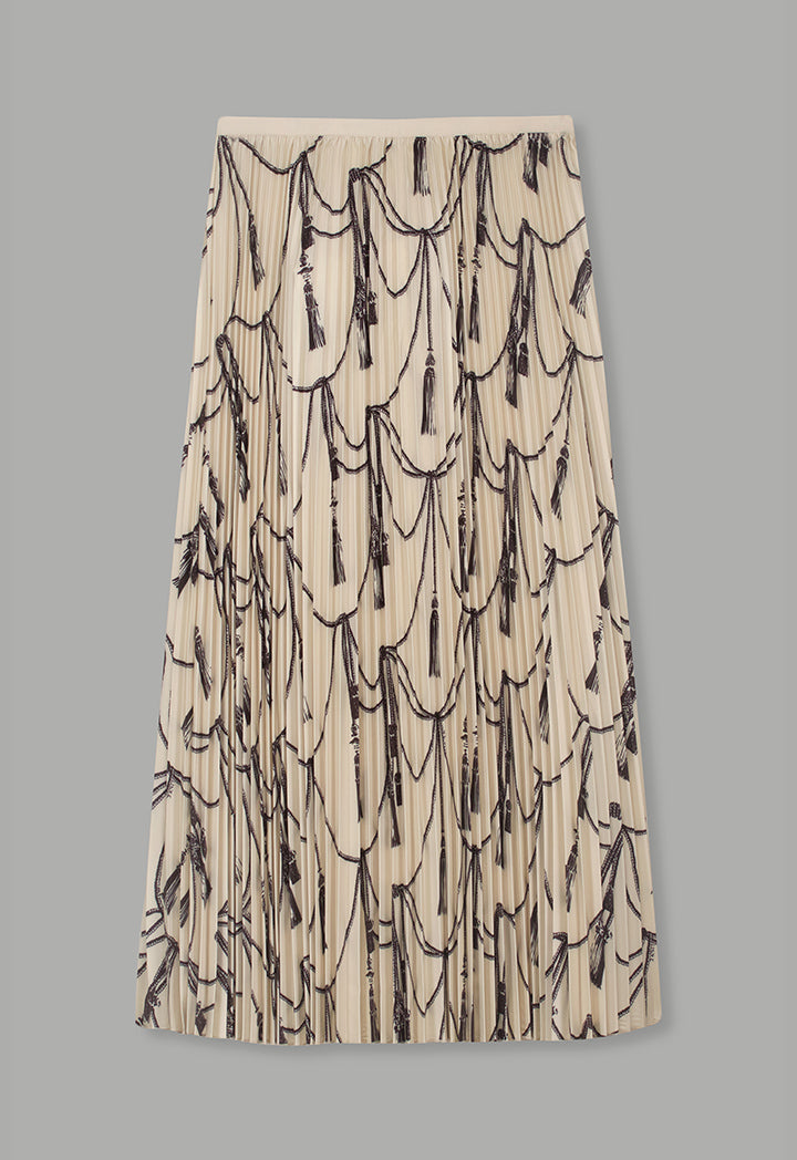Choice All Over Printed Pleated Skirt Beige