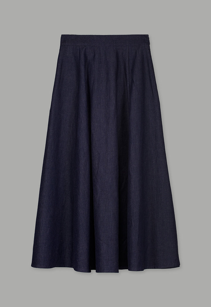 Choice Solid Flared Denim Skirt Indigo