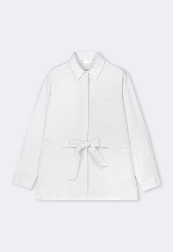 Choice Solid Long Sleeve Belted Shirt Off White