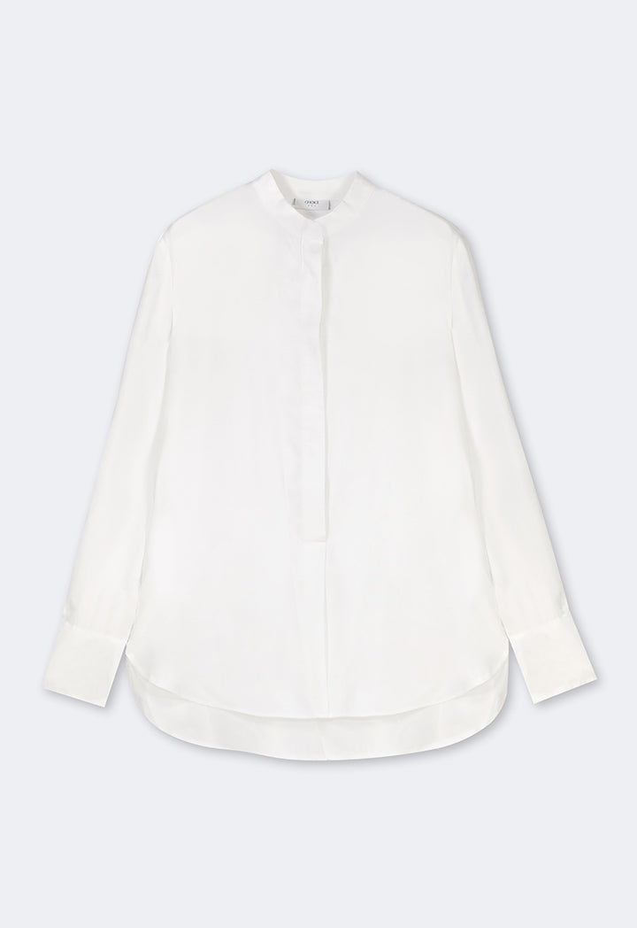 Choice Mandarin Collar Basic Shirt  Off White