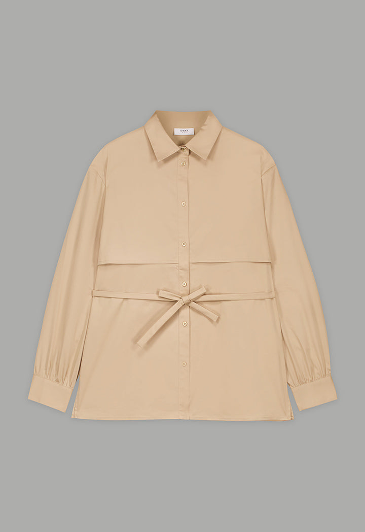 Choice Long Sleeve Overlay Shirt Beige