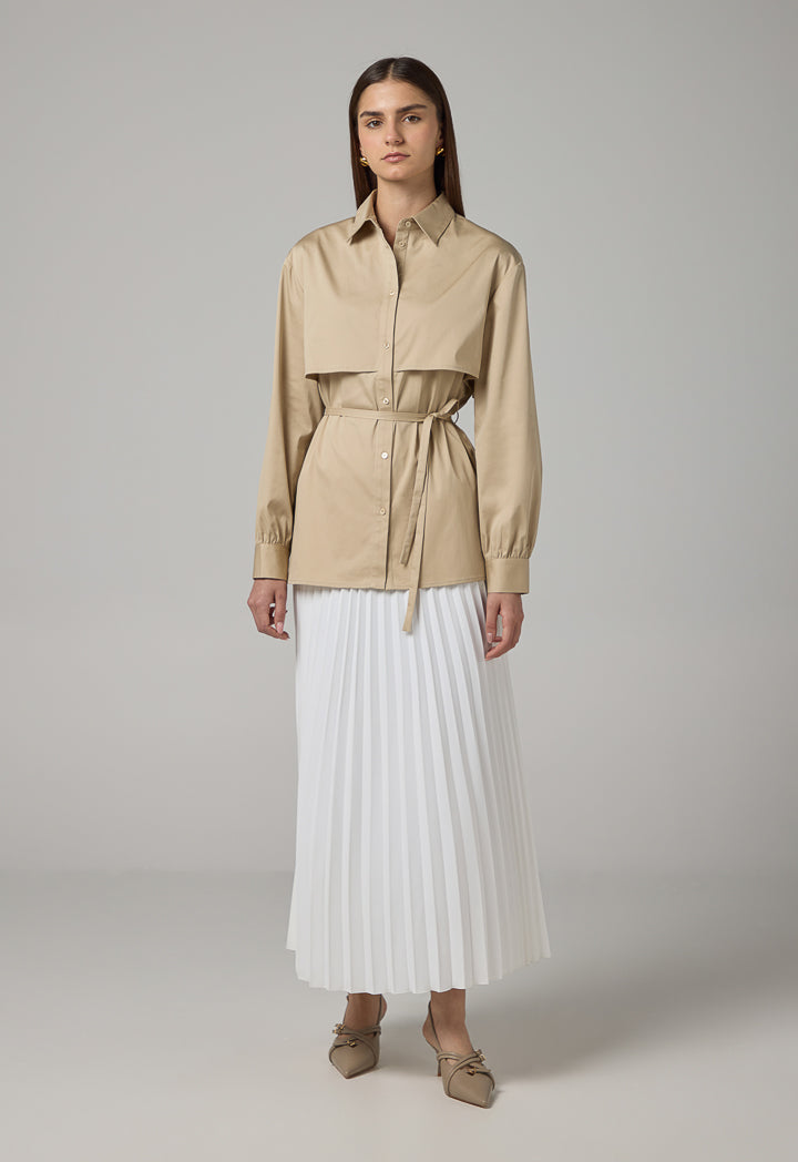 Choice Long Sleeve Overlay Shirt Beige
