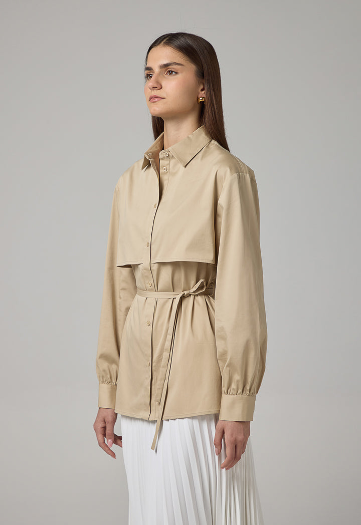 Choice Long Sleeve Overlay Shirt Beige