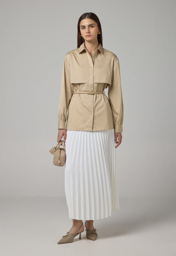 Choice Long Sleeve Overlay Shirt Beige