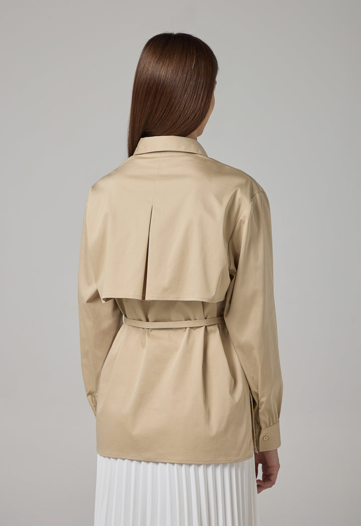 Choice Long Sleeve Overlay Shirt Beige