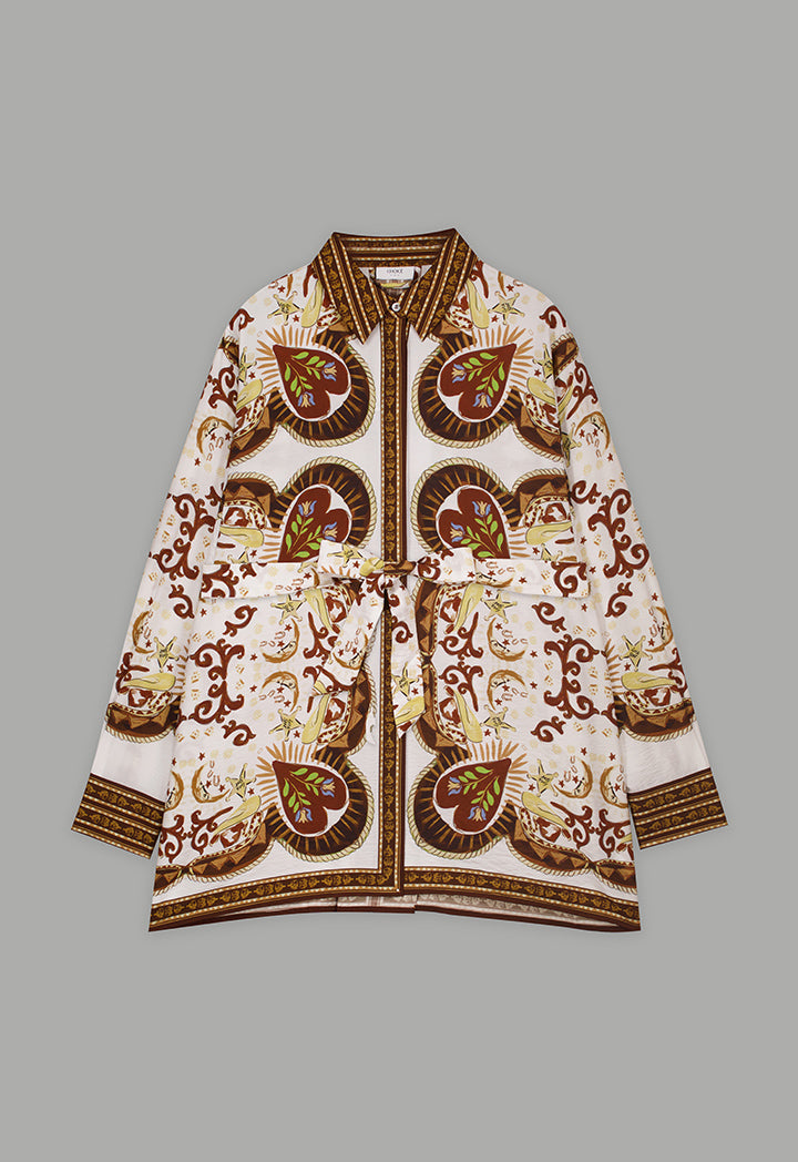 Choice Printed Regular Fit Belted Shirt Brown
