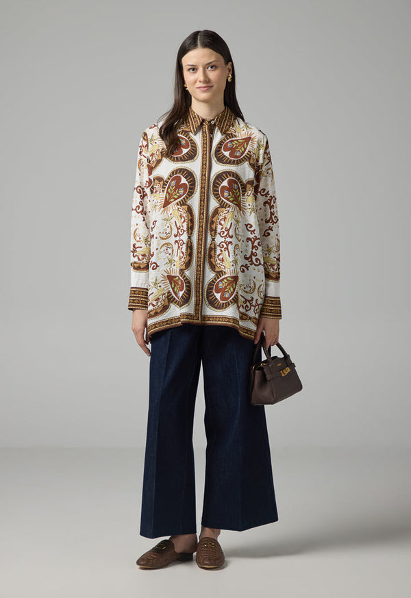 Choice Printed Regular Fit Belted Shirt Brown