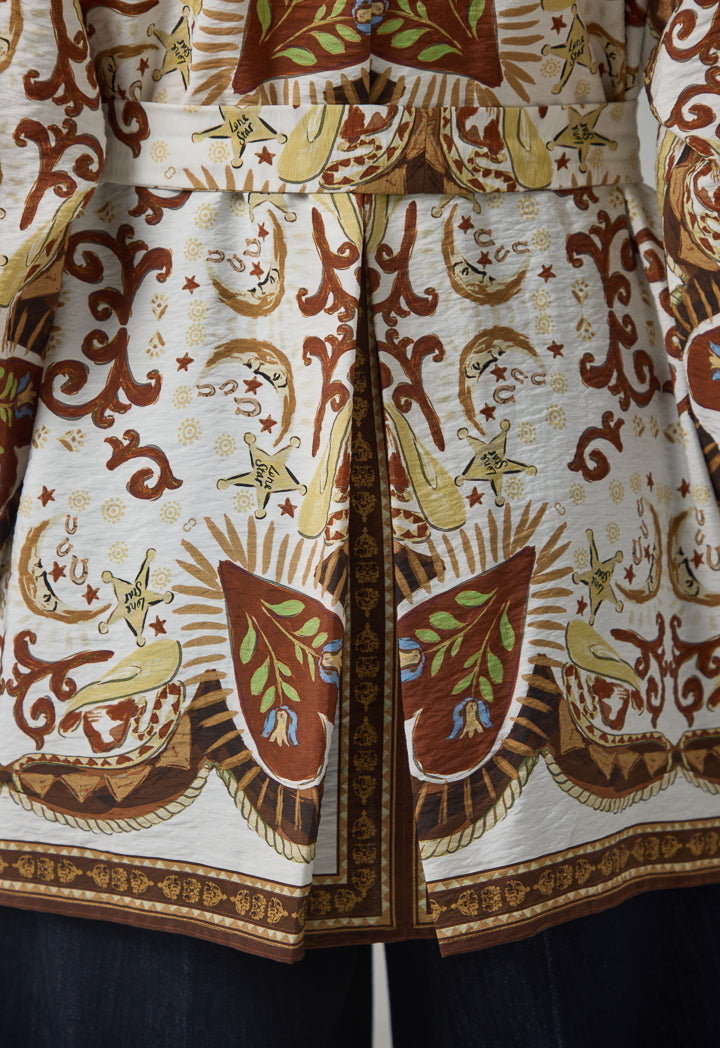 Choice Printed Regular Fit Belted Shirt Brown