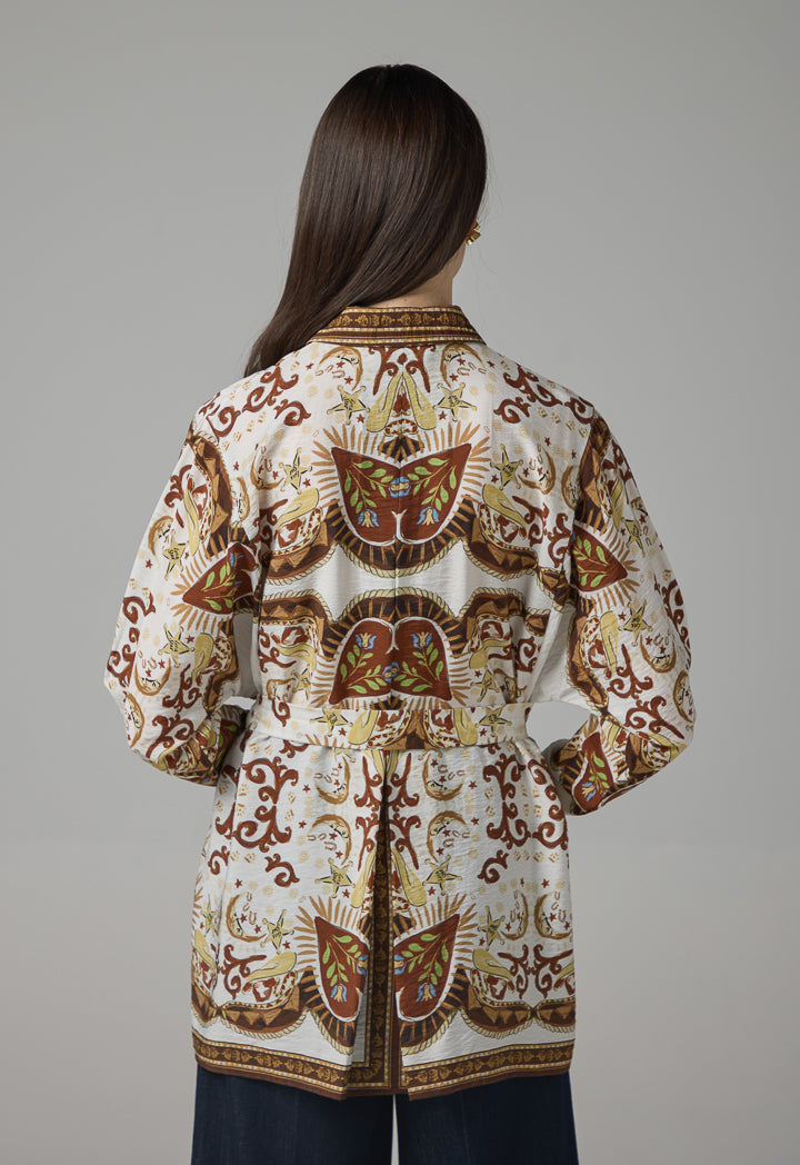 Choice Printed Regular Fit Belted Shirt Brown