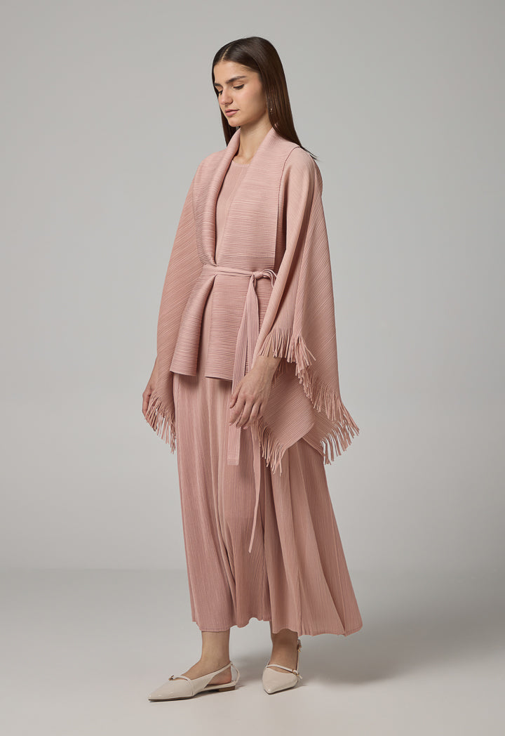 Choice Solid Fringe Hem Cape Pink