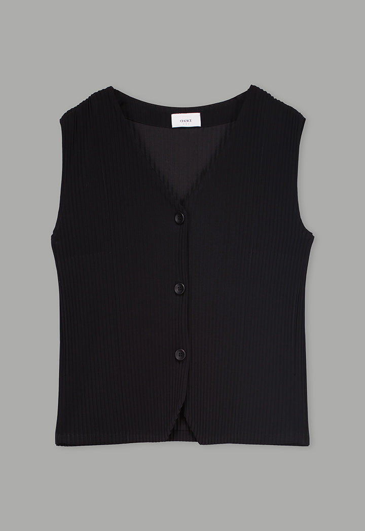 Choice Single Breasted Pleated V-Neck Gilet Black