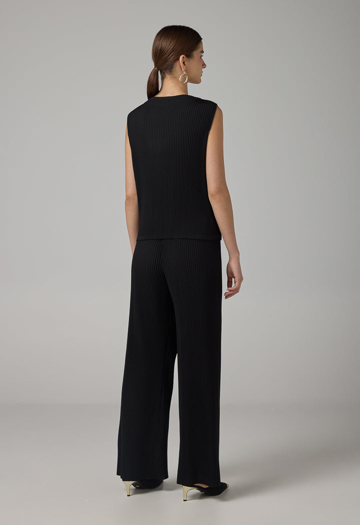 Choice Single Breasted Pleated V-Neck Gilet Black