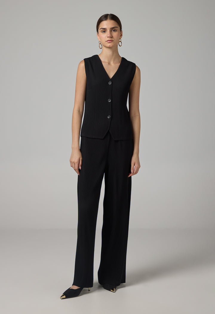 Choice Single Breasted Pleated V-Neck Gilet Black