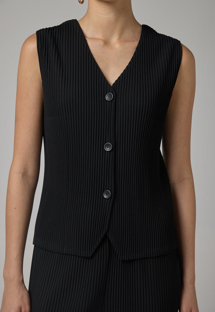 Choice Single Breasted Pleated V-Neck Gilet Black